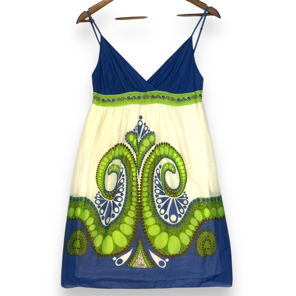 Sophie Max Vintage Y2K Dress Paisley Blue Babydoll Cotton Silk Lined Sundress M